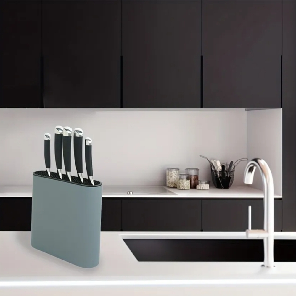 NEW Plastic Oval Shaped Cutlery Easy Grip Knife Block